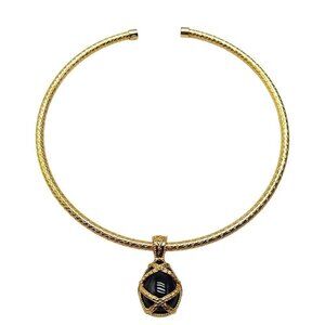 Joan Rivers Caged Black Resin Gold Tone Charm Collar Necklace
